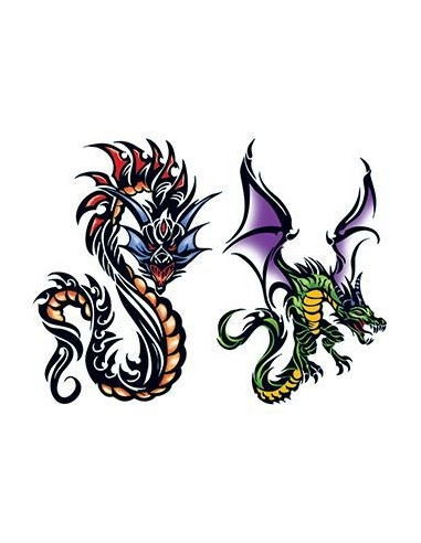 Dva barevní draci v tribal stylu - dočasné tetování