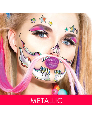 Metalická glam tetovačka na obličej - lebka a hvězdy