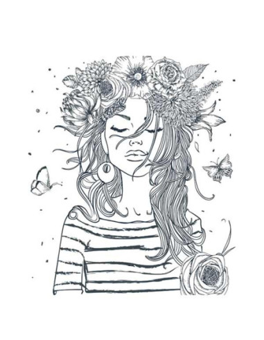 Dívka s květinami a motýly ve vlasech - nalepovací tetování