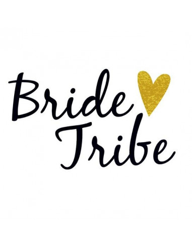 Metalické zlaté srdíčko s nápisem Bride Tribe - svatební nalepovací tetování